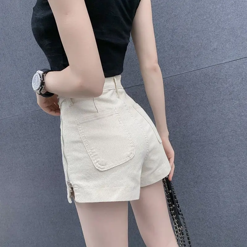 Skinny Solid Color Simplicity Patchwork Zipper Pockets High Waist Button Fashion Casual Shorts Straight Women's Clothing Summer