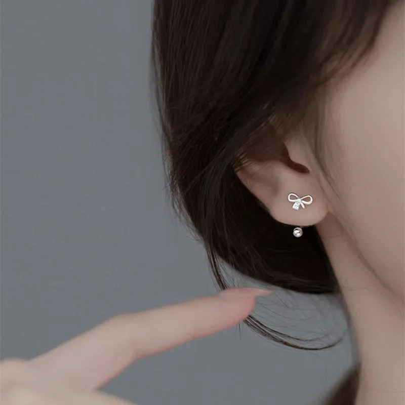 1Pair Elegant Bow Stud Earrings For Women Girls Sweet Temperament Daily Wear Jewelry Accessories Gifts