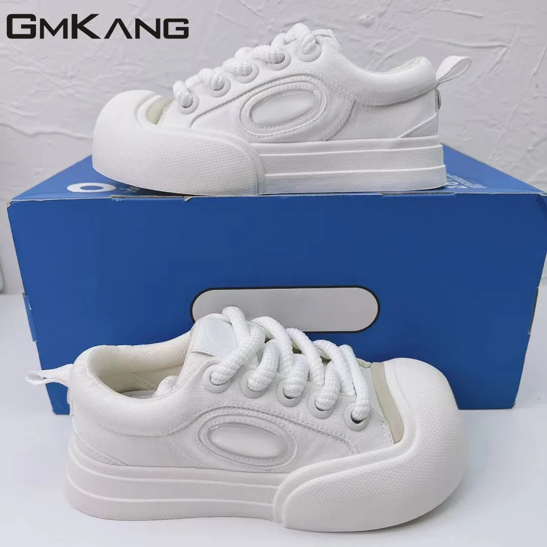 Spring New Thick Sole Casual Shoes Women Round Toe Lace Up Loafers Comfy Genuine Leather Flat Platform Shoes Female 2023