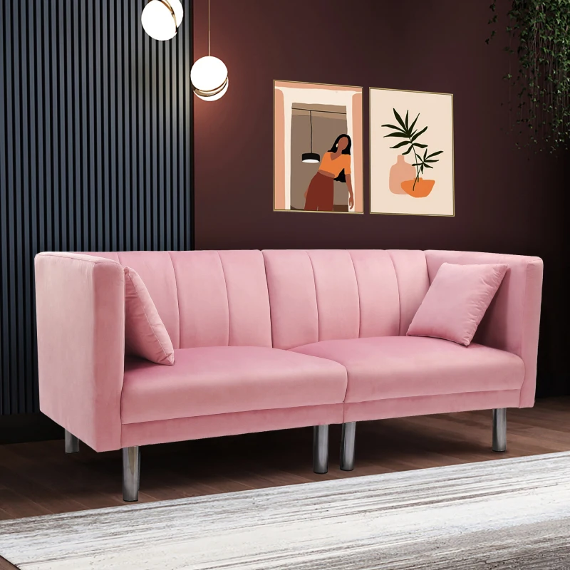 

Canap-lit en velours rose moderne, avec supports de jambes en mtal, pour les petits espaces du salon
