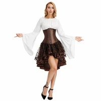 steampunk corset underbust skirt women pirate costume medieval clothing plus size three piece set corset top with skirt