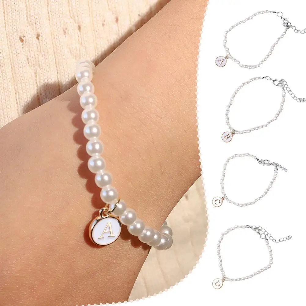 Новый элегантный Простой жемчужный браслет с минималистичными буквами бусинами