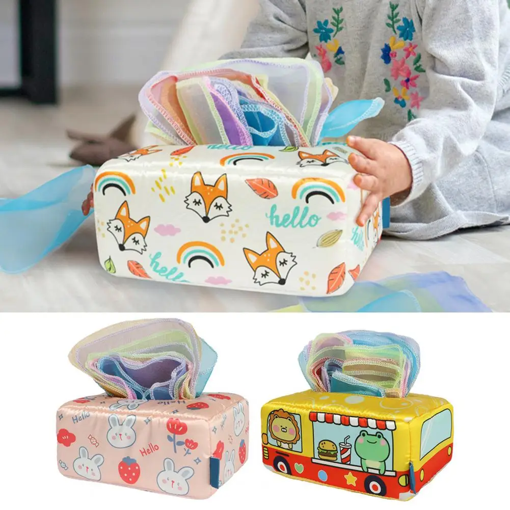 

Милая коробка для детских салфеток, устойчивая к разрыву тканевая коробка, моющаяся складчатая Мягкая тканевая коробка для салфеток, сенсорная игрушка для раннего обучения