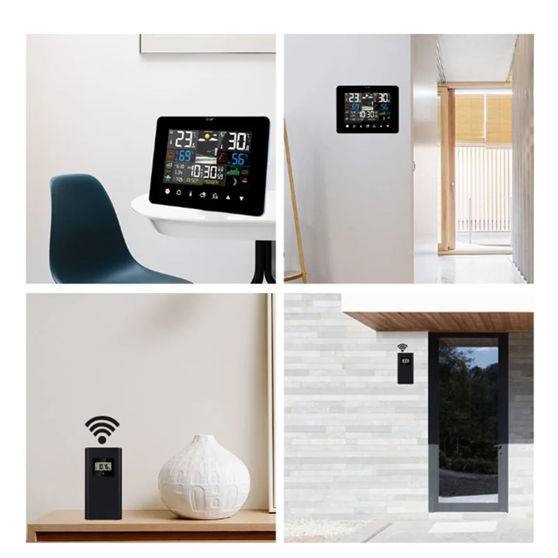 

Weather Station with Touch Screen Wall Clock Temperature Humidity Meter Table Desk Clocks with Outdoor Sensor