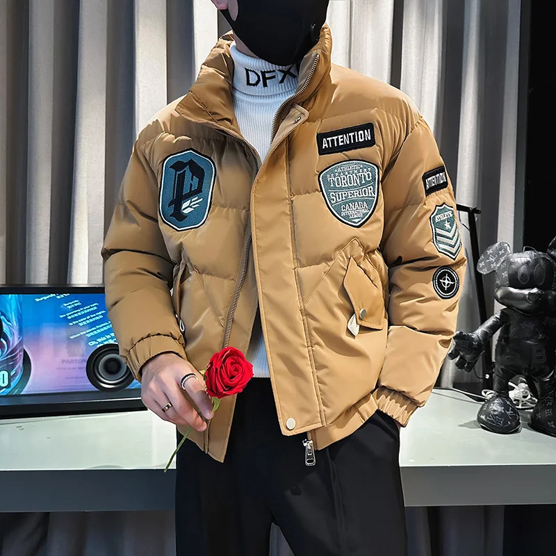 Badge Embroidery Parkas Jackets Men Winter Thicken Warm Casual Slim Puffer coats Hiphop Overcoat Streetwear Social Men Clothing