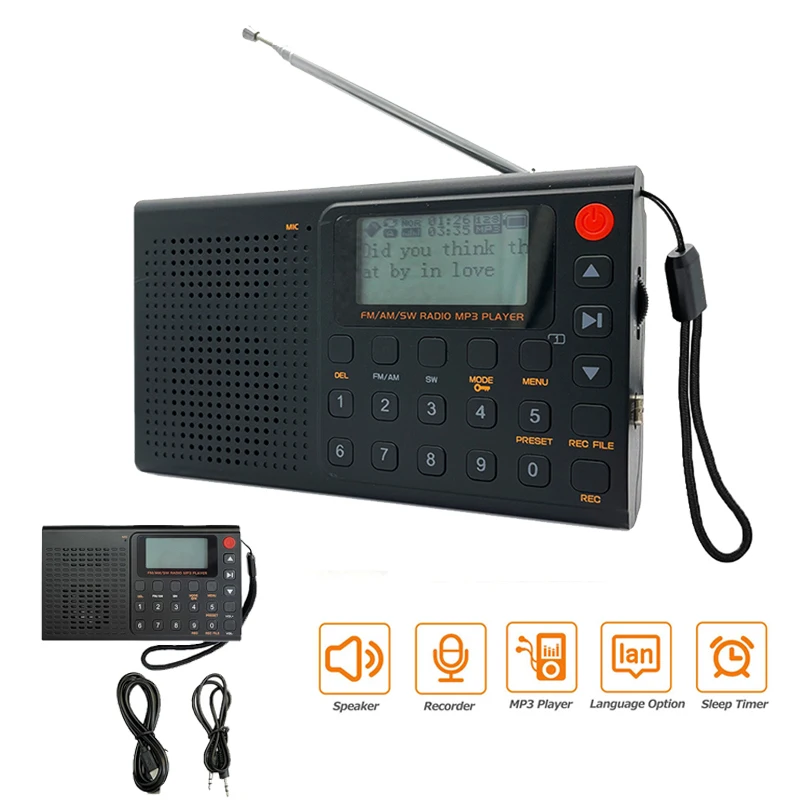 

Портативный радиоприемник FM/AM/SW, Bluetooth колонка, MP3-плеер, поддержка карт TF/гарнитур/AUX