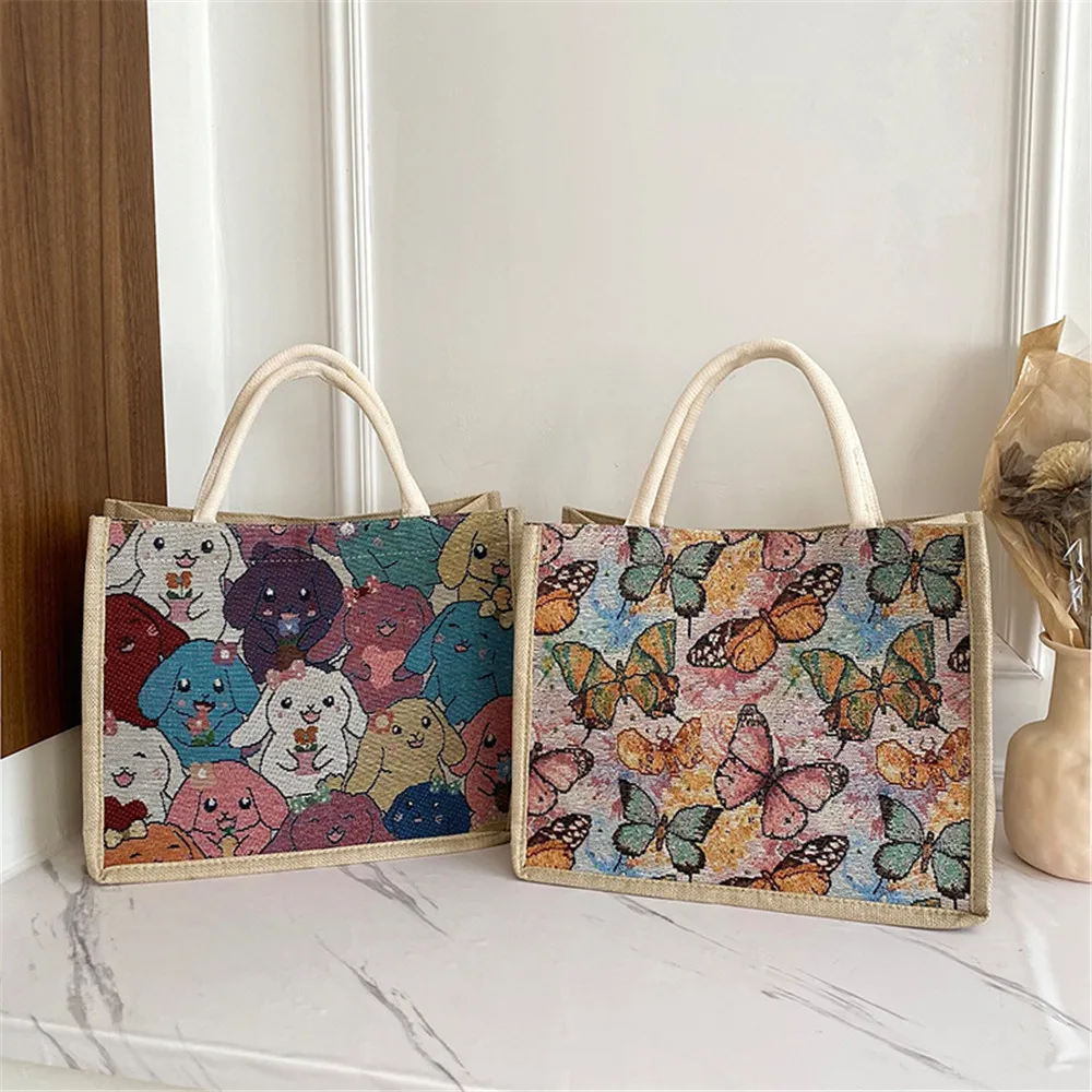 Женская сумка ISKYBOB большая 2024 с принтом Большая вместительная Льняная сумка-тоут