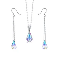 fashion silver water drop dangle earrings necklace rainbow color change aurora borealis crystal earrings charm wedding jewelry