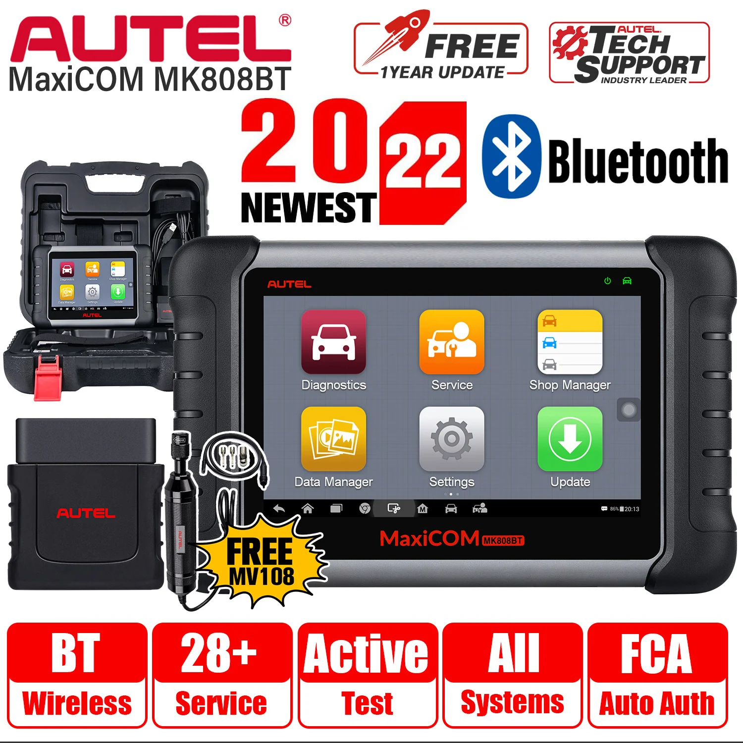 

Autel MaxiCOM MK808BT считыватель кодов OBD2 сканер Автомобильные диагностические инструменты с активным тестом, 28 + услуг, диагностика всех систем PK ...