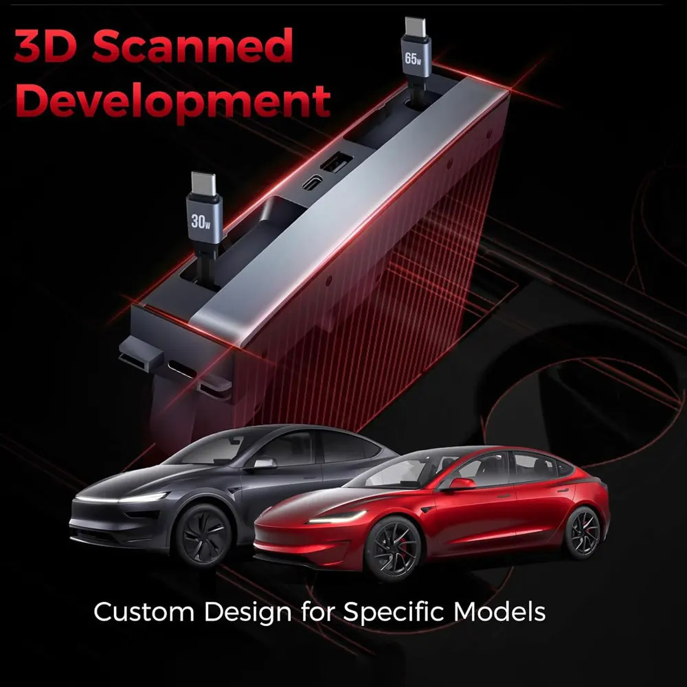 Фото Для Tesla Model Y Juniper 2026: Выдвижной USB-хаб для центральной консоли, зарядное устройство для телефона Model 3 Highland, док-станция для быстрой зарядки №4