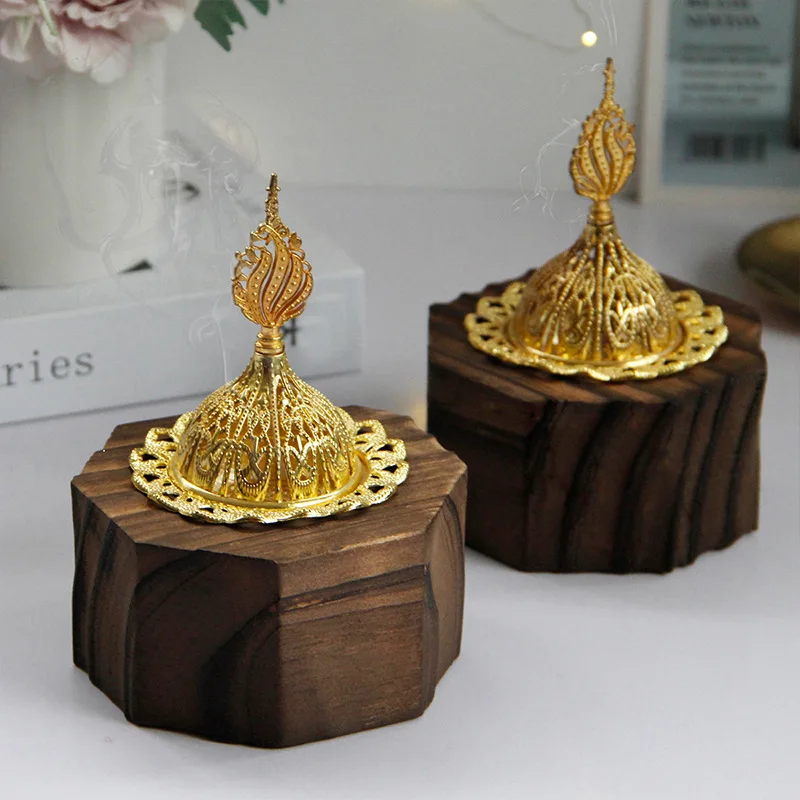 Retro stil Nordic minimalistischen octagon gold metall holz aromatherapie herd Nahen Osten Arabischen Ramadan weihrauch brenner
