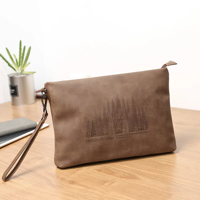 

Trendy business clutch envelope bag IPAD file men's handbag leather bag Brown