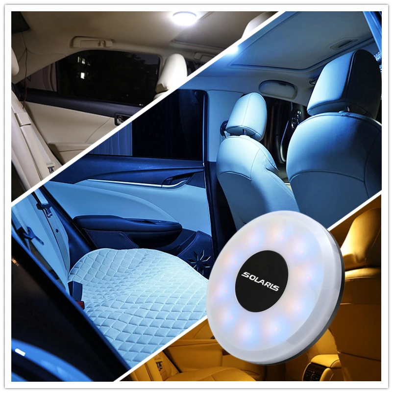 

3 Color LED Touch Light Car Wireless Roof Reading USB Charging Auto Ambient Lamp Magnetic Mount Bulb For Hyundai Solaris