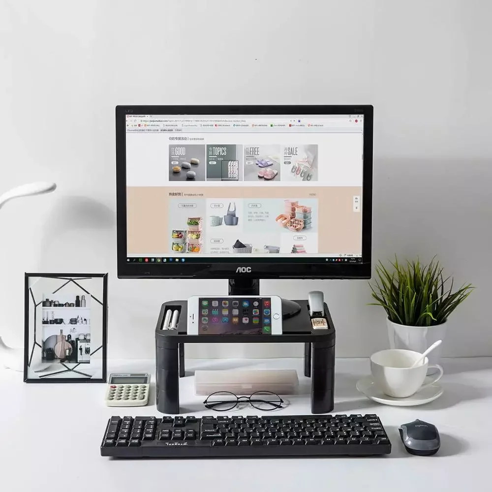 

Adjustable ABS Desktop Shelf Plinth Monitor Stand Computer Screen Riser Computer Laptop Support Table Organizer Storage Rack