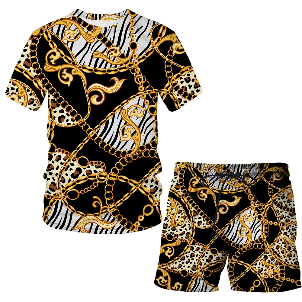Men's Loose Clothes Summer Luxury T Shirt Set Fashion Streetwear Sports Suit Short Sleeve 2 Piece Tracksuit 3D Printed Jogging