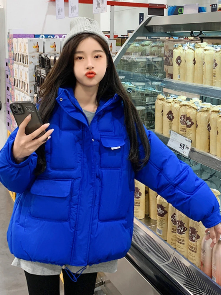 Winter Puffer Jacket Women 2023 Solid Simple Hooded Bubble Coat Cotton Padded Warm Parka Pockets Casual Outwear