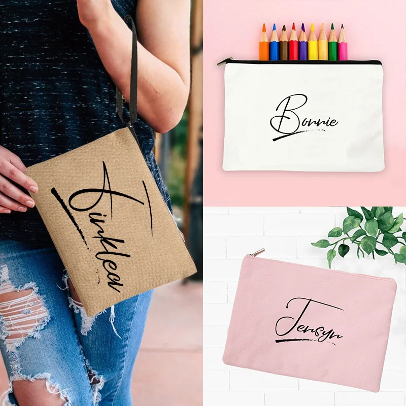 

Personalized Custom Name Cosmetic Zipper Pouch Makeup Bag Bridesmaid Maid of Honor Wedding Bachelorette Party Gift Canvas