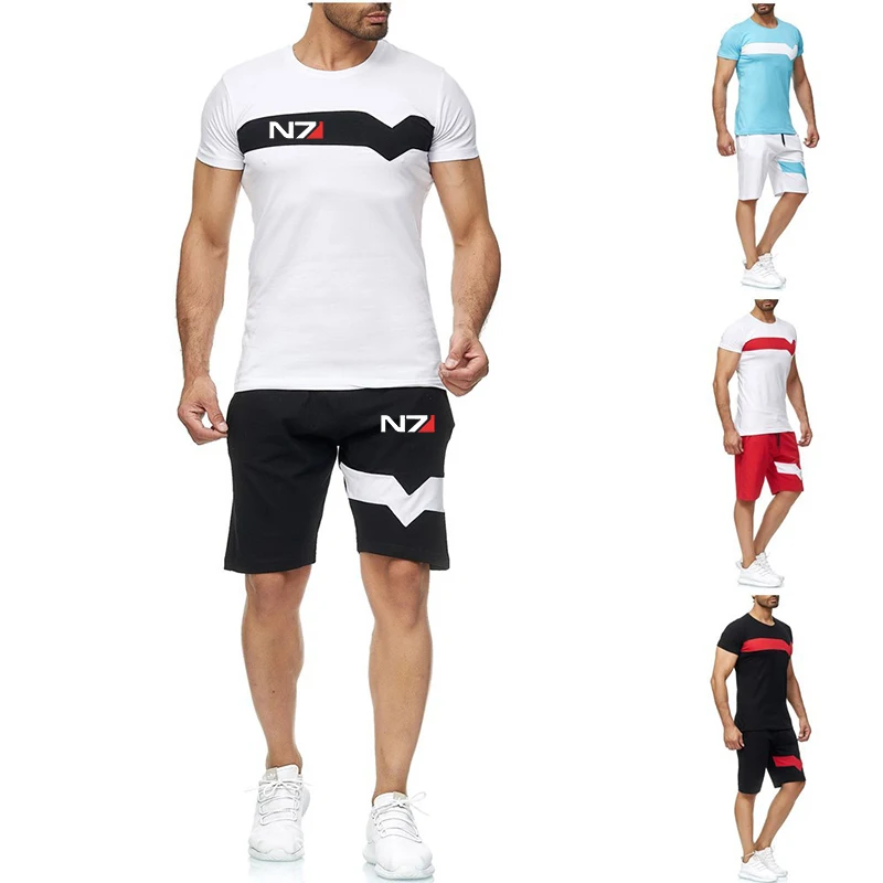 

2022 Mass Effect N7 Summer Tracksuit Men Casual Running T-Shirt Shorts Refreshing Print Comfortable Harajuku Suit