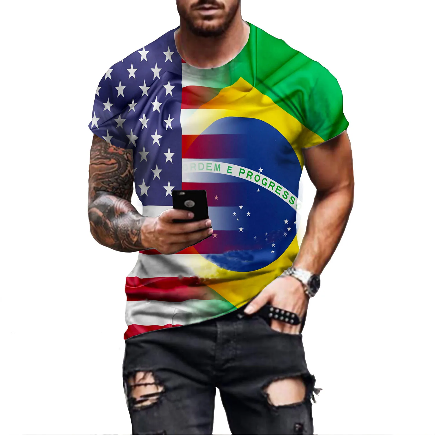 

Fashion American/Brazil Flag 3D Men's T-shirt Casual Short Sleeve Top Oversized T Shirt Breathable Man Clothes Summer Shirt Male