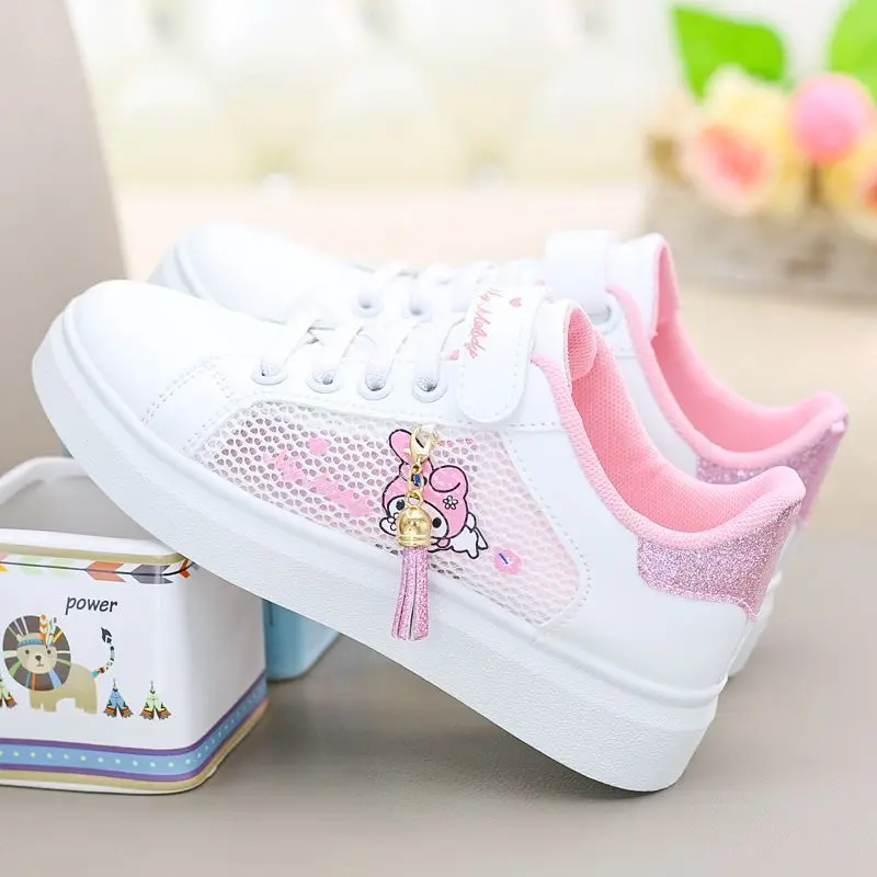 

Sanrio Anime Kawaii My Melody Girls White Shoes New Summer Breathable Mesh Sports Board Shoes Flat Little Girls Children's Shoes