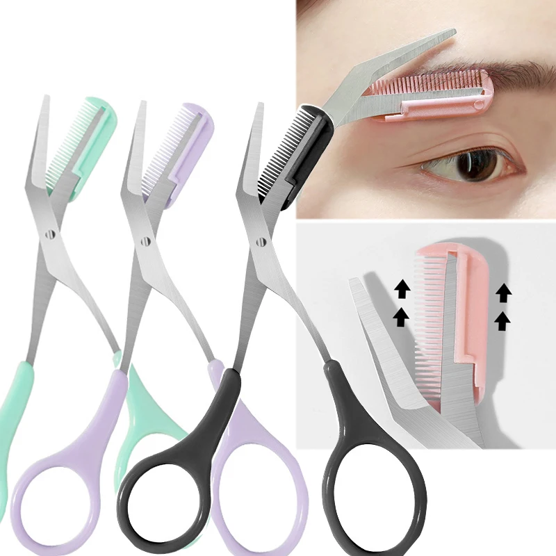 Eyebrow Trimmer Scissors Comb Stainless Steel Brow Hair Scis