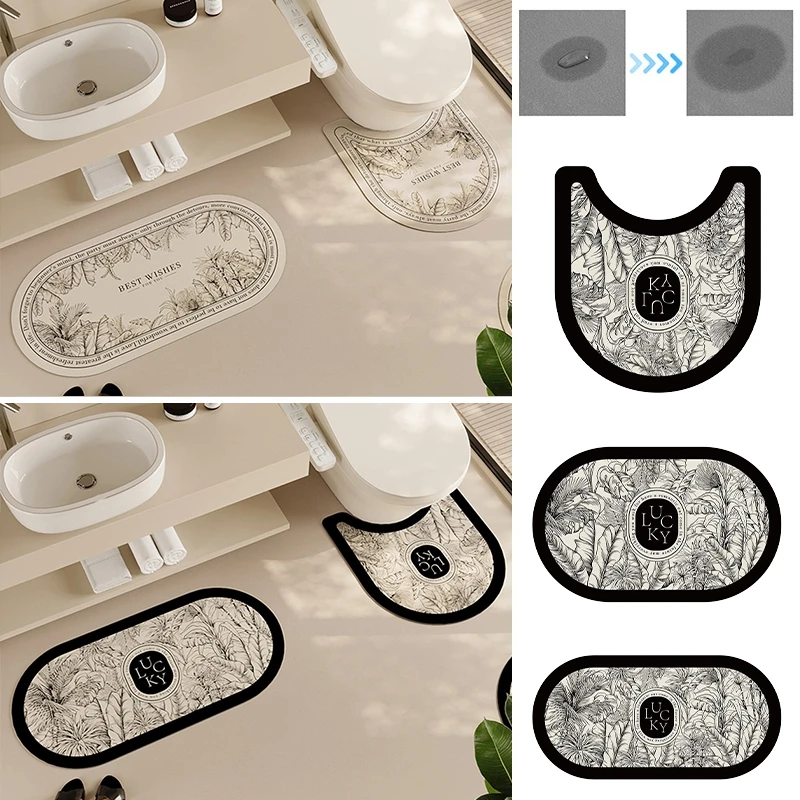 

Household Bathroom Rugs and Mat Set Water-absorbent Non-slip Washroom Mats Faux Velveteen Rubber Carpet Bathroom Products