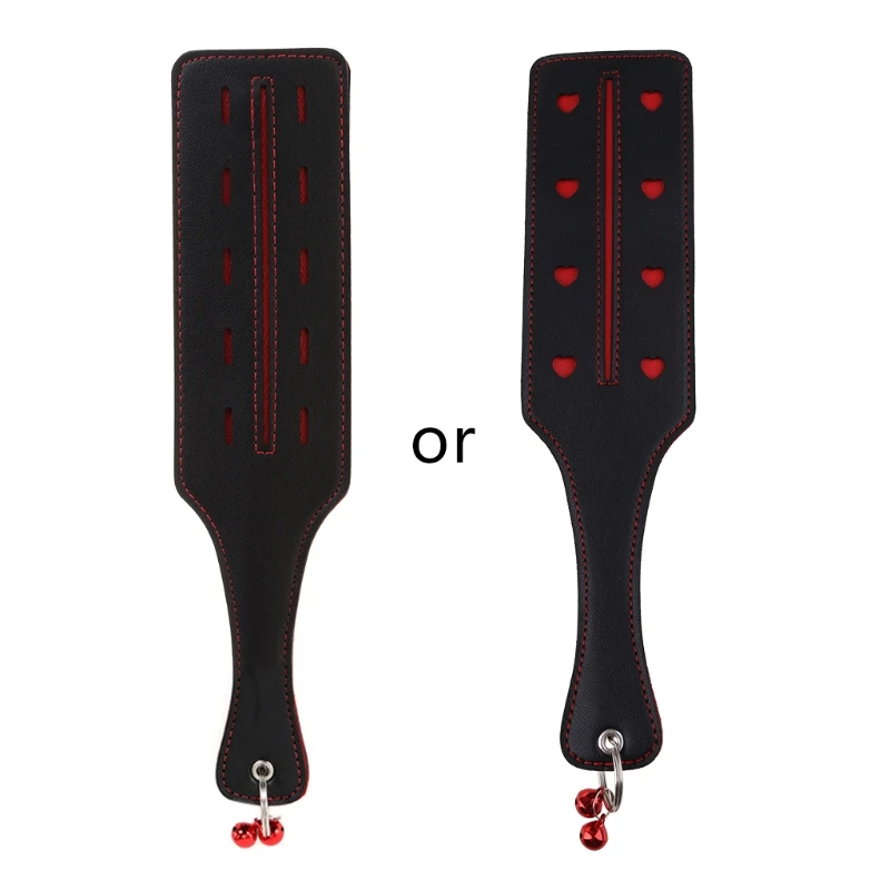 

Artitficial Leathr Spanking Paddles Hollow Red Heart Roleplay Bondage Whip with Ring Bell Slave Enjoyment Adult Games Fast Reach