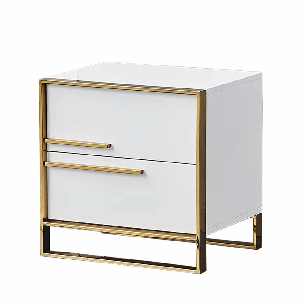

Small Nightstands Bedroom Ins Style Solid Wood Double Layer Storage Stainless Steel Frame Bedside Drawer Cabinet