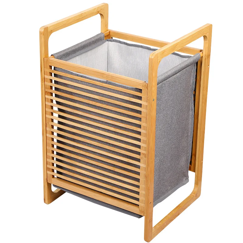 New Bamboo Rack Dirty Clothes Basket Bathroom with Lid Dirty Clothes Storage Fabric Storage Basket Creative Home Storage
