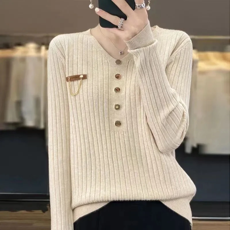 Женский вязаный свитер с V-образным вырезом свободный кашемировый джемпер