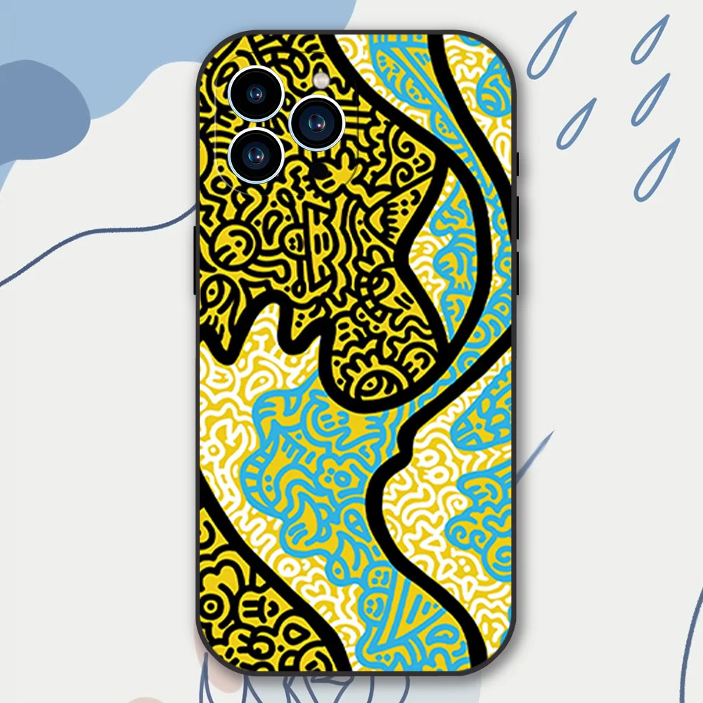 Graffiti-Art Mr Doodle Phone Case for iPhone 12 11 13 14 15 16 Max Pro Plus Black Soft Silicone Cover