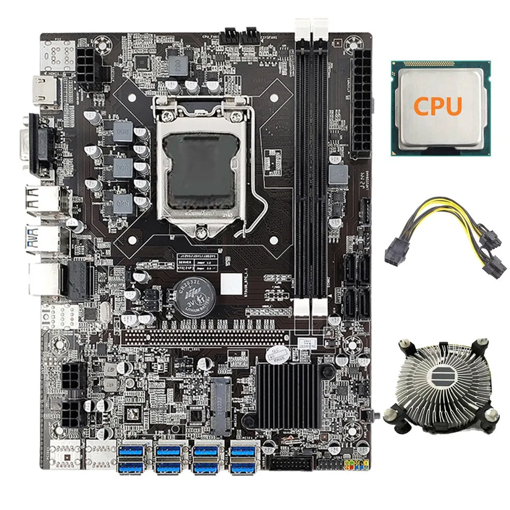 

8 GPU B75 Mining Motherboard+CPU+Fan+6Pin Power Cable 8 USB3.0 to PCIE 1X Slot LGA1155 2x DDR3 RAM SATA3.0 for BTC/ETH