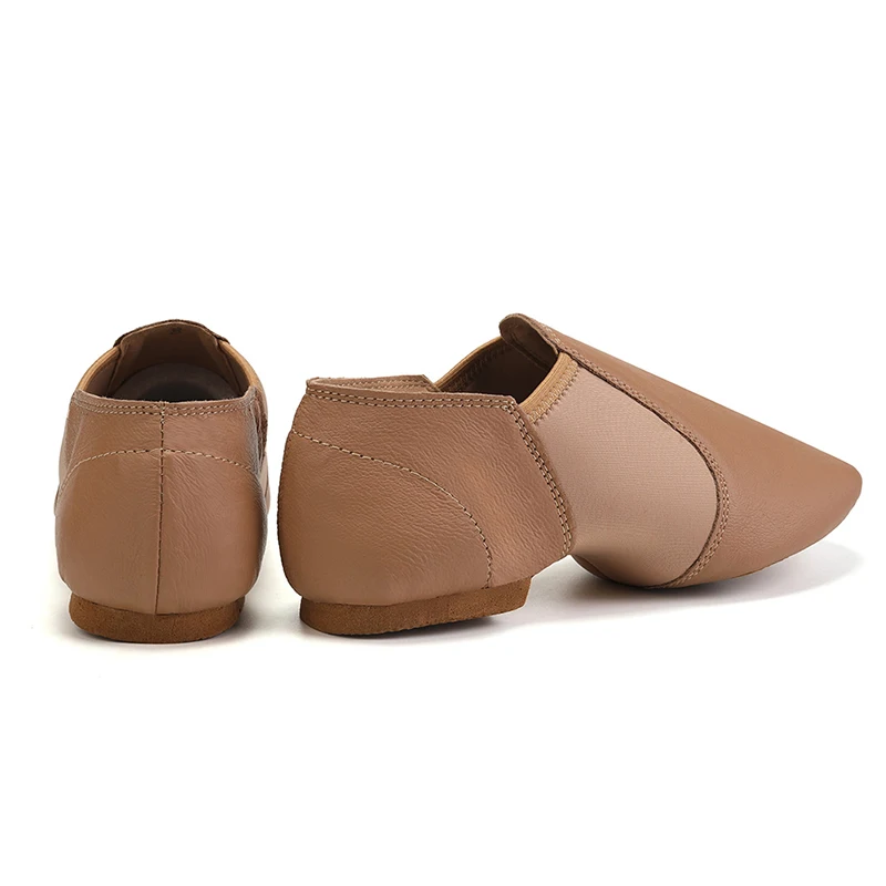 RUYBOZRY Genuine Leather Jazz Dance Shoes Tan Black Antiskid Sole Jazz Shoes Toddler Girls Woman Gymnastics Unisex Slip On Jazz