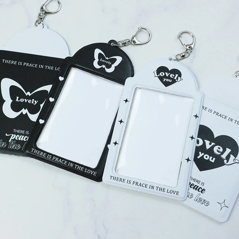 

Lovely Butterfly Love Photocard Holder Keychain Photo Sleeve ID Card Cover Student Girl Bag Pendant Black White