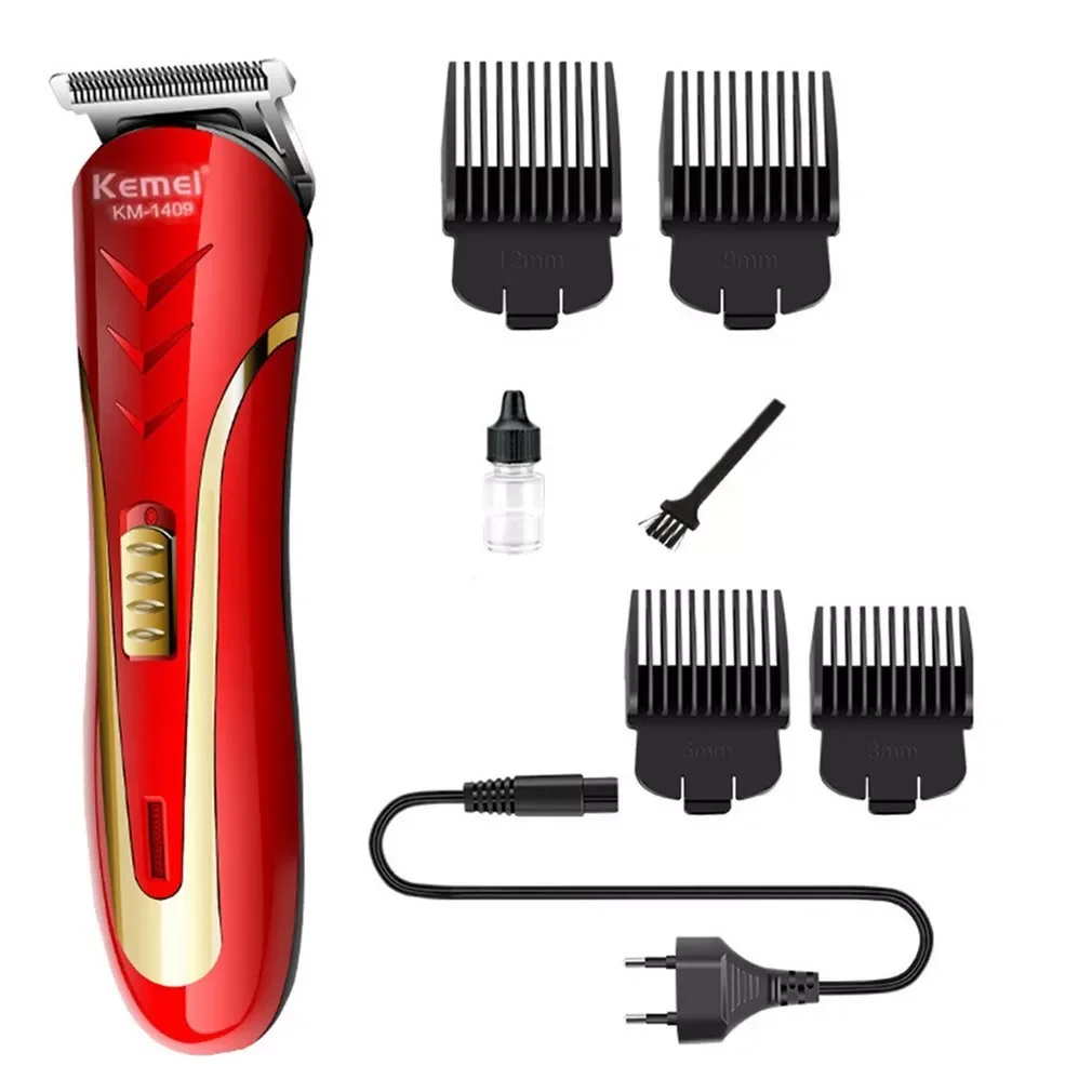 

NEW2023 KM-1409 Carbon Steel Head Hair Trimmer EU Plug Rechargeable Men Beard Shaver Hair Clipper