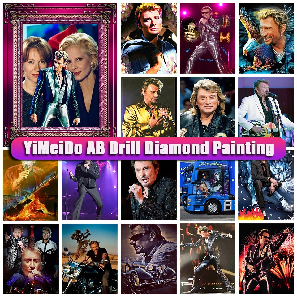 

YIMEIDO 5D DIY AB Diamond Painting Portrait Johnny Halliday Full Drill Diamond Embroidery Mosaic Cross Stitch Kit Home Decor