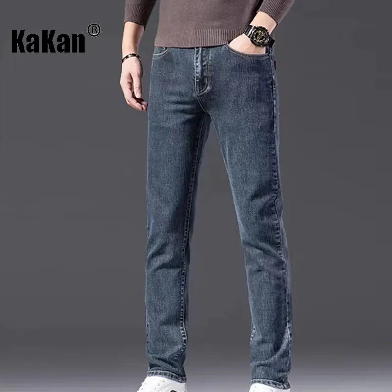 Kakan - Korean Version of New Youth Autumn and Winter Jeans for Men, Slim Fitting Straight Tube Casual Plush Long Jeans K42-563+