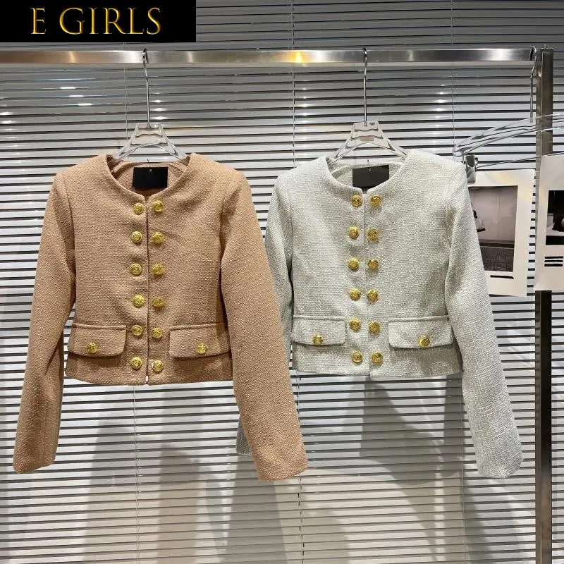 

J GIRLS 2022 Autumn New Arrivals Long Sleeve Round Neck Double Breasted Metal Buttons Tweed Short Jacket Women GG150