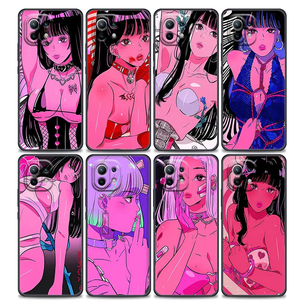 

Sexy Red Lips Girl Comics Phone Shell for Xiaomi Mi 12 12X 11T X4 NFC M3 F3 GT M4 Pro Lite NE 5G Poco M3 M4 X4 Black Case Cover