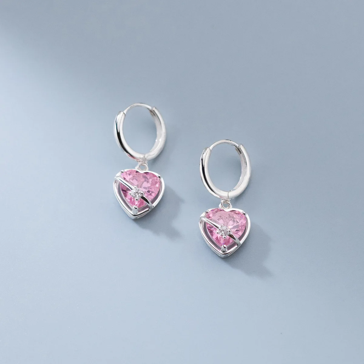 

925 Sterling Silver Love Heart New Woman Fashion Jewelry High Quality Pink Crystal Zircon Peaches Drop Hot Selling Earrings