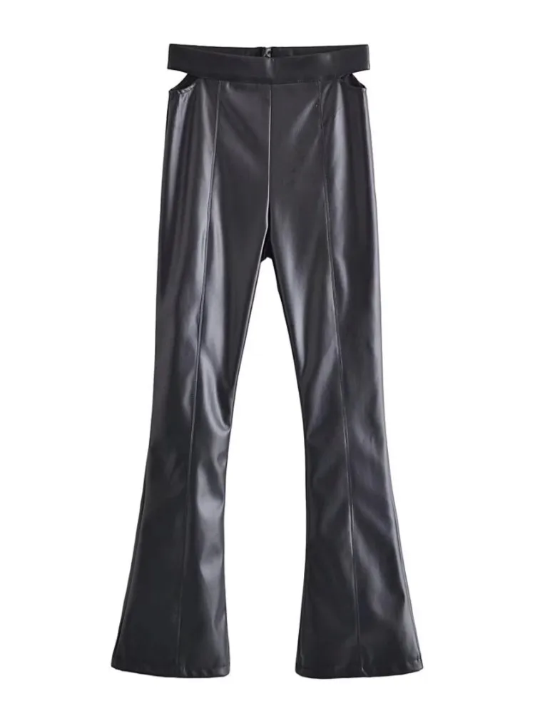 Женские леггинсы из искусственной кожи Za, ажурные винтажные брюки с высокой талией и молнией сзади