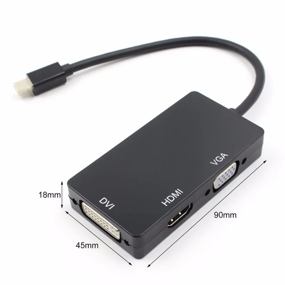 Фото Кабель-адаптер-конвертер 3-в-1 Thunderbolt Mini Displayport DP в HD VGA DVI для компьютера и проектора №3