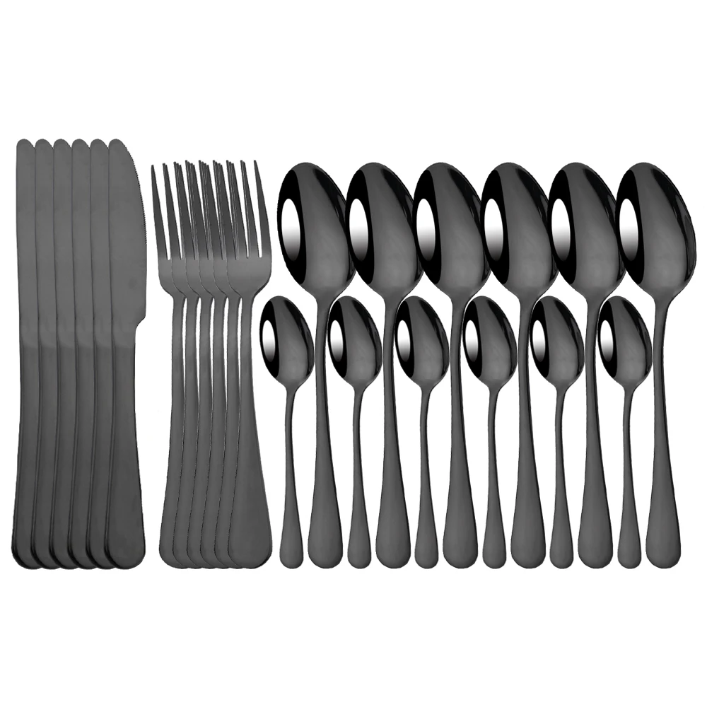 

Hot Sale Black Wesert Mirror Dinnerware Set Stainless Steel Cutlery Set Fork Knife Spoon Tableware Set Flatware Silverware Set