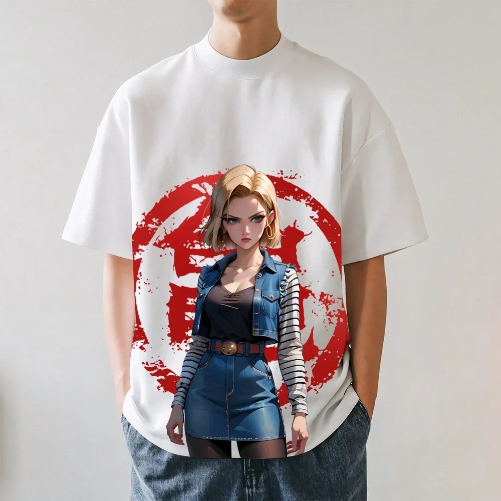Фото Новая футболка в японском стиле Dragon Ball Android 18 (2026), классическая, высококачественная, уличная одежда, подходит для мужчин и женщин, летняя №2