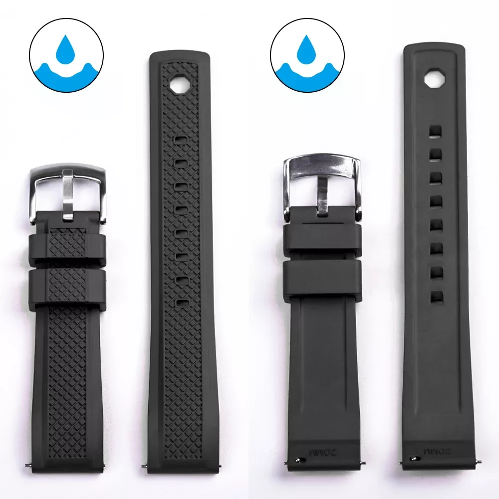 Premium Grade Diving Watchbands 20mm 22mm Sliding Locking Quick Release Rubber Watch Strap Waterproof For Men Women