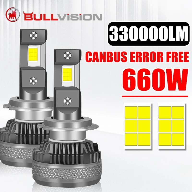 

2 шт., Автомобильные светодиодные лампы 6000K 660W 330000LM H7 H4 H11 9005HB3 9006 HB4 H1 H3 9012 CSP 5570 EMC Canbus