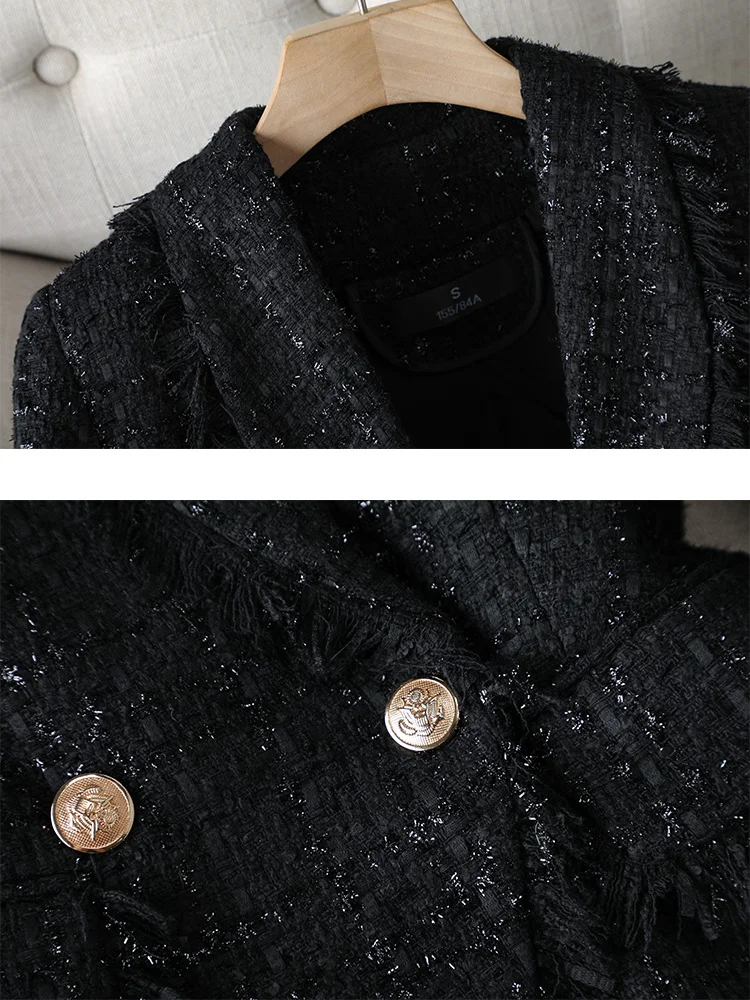 Chic Women Blazer 2023 New in Black White Plaid Female Casual Long Sleeve Double Breasted Coat Office Ladies Work Formal Jacket