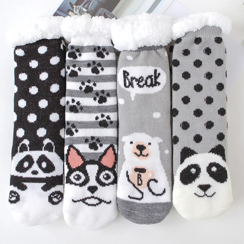 Home Floor Thicken Fluffy Fur Fleece Cotton Socks Winter Warm Slipper Socks Bed Sleeping Funny Animals Cute Sock Gift
