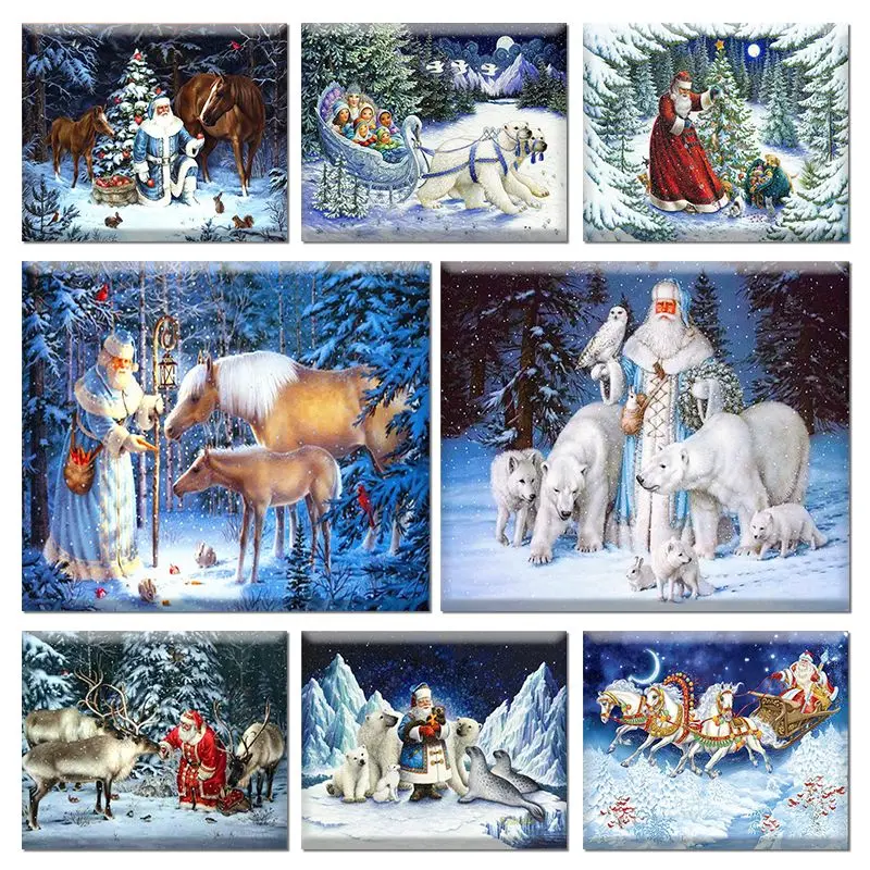 

GATYZTORY Coloring By Number Santa Claus Figure Kits Acrylic Handpainted Picture By Number Winter Landscape On Canvas Home Decor