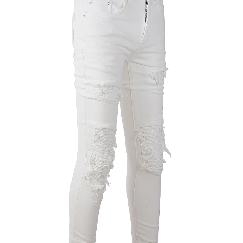 

New Mens #A592 distressed ripped patch work White destroyed ribs Patches slim stretch High streets jean white pant Size 28-40